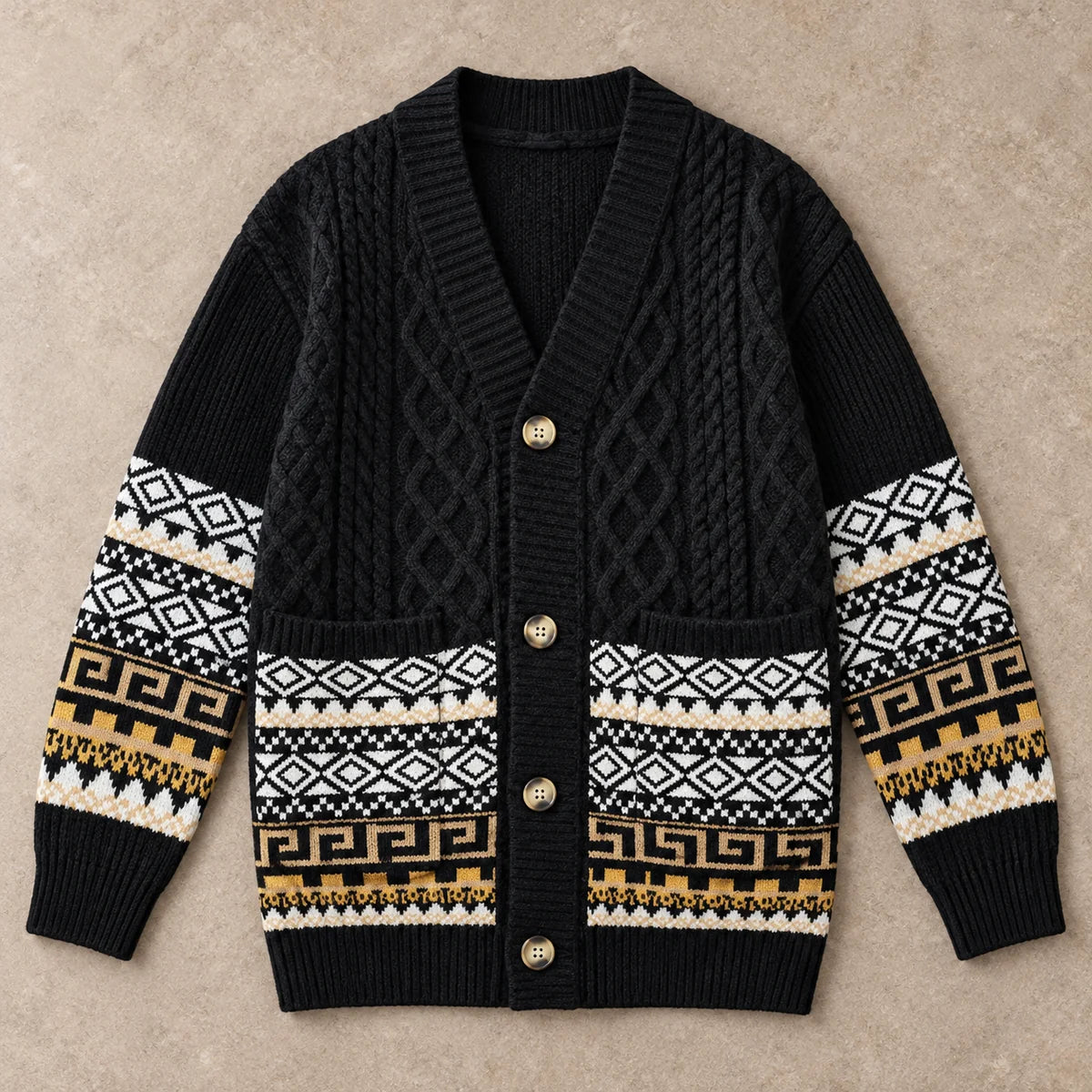 Knit Cardigan | Stellan Black overhead flatlay