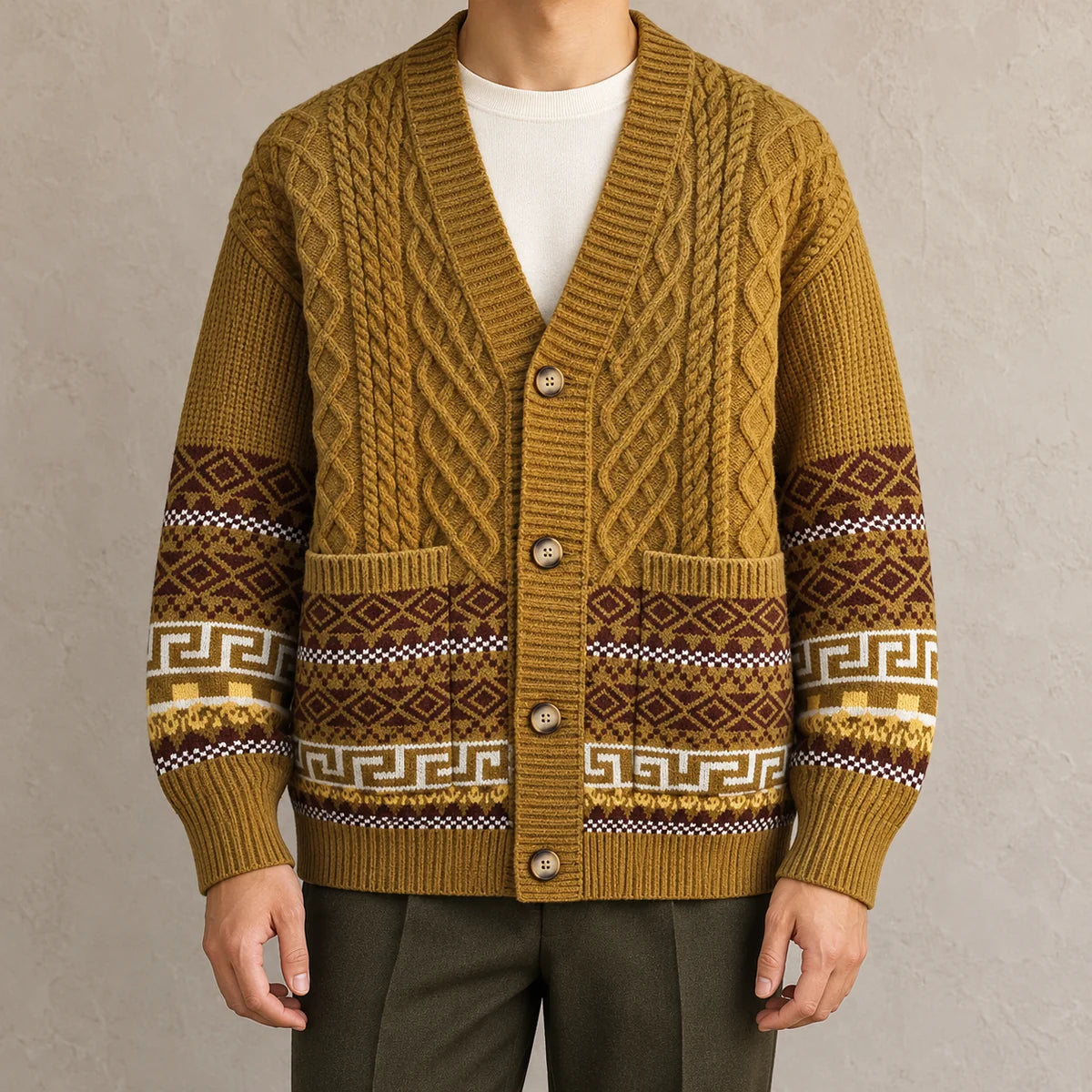 Knit Cardigan | Stellan Brown model worn