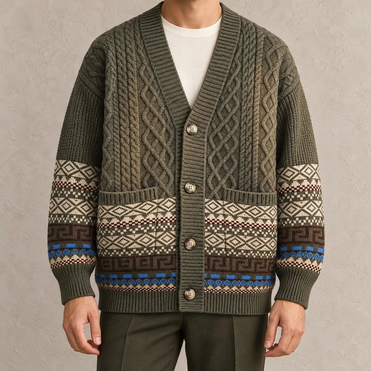 Knit Cardigan | Stellan Green model worn