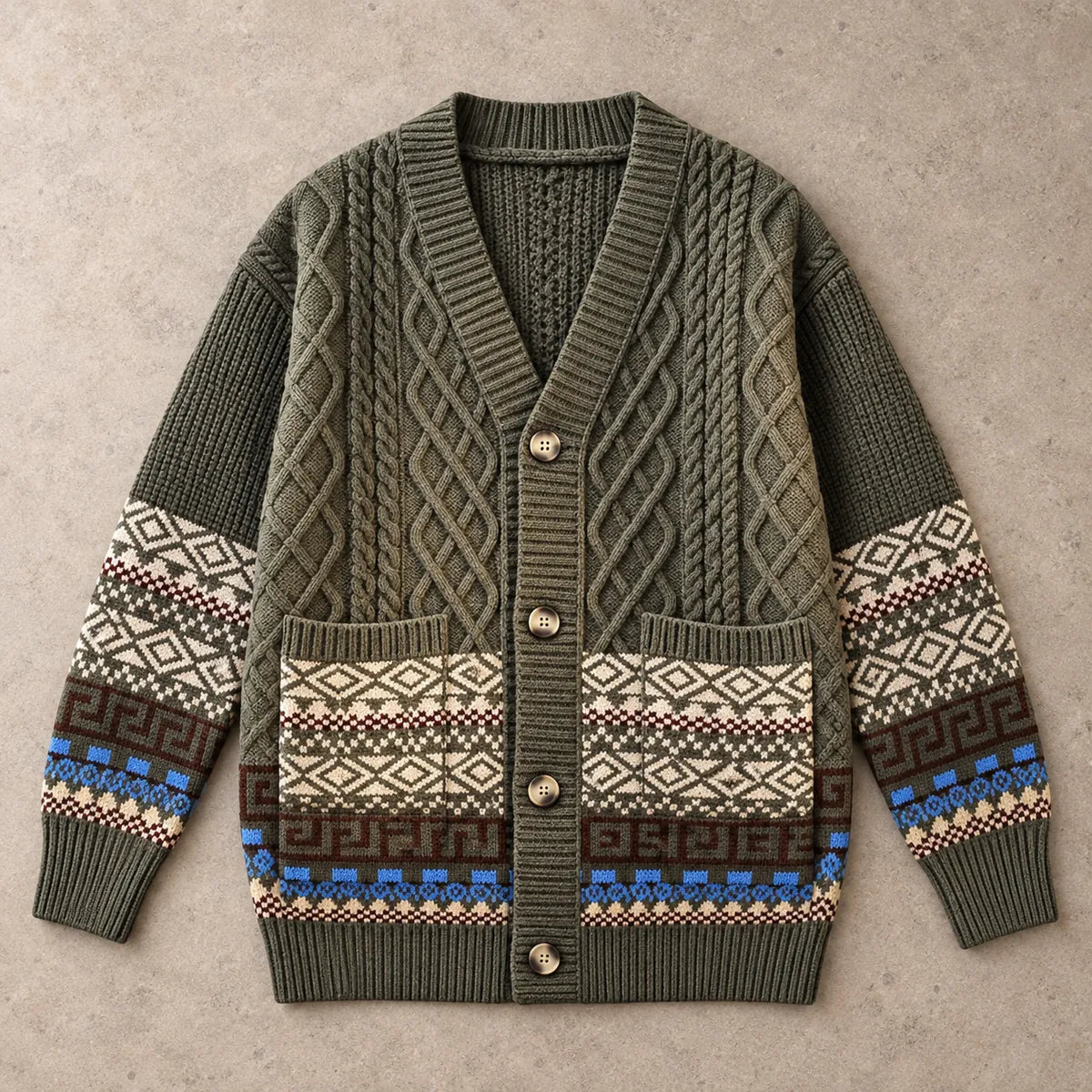 Knit Cardigan | Stellan Green overhead flatlay