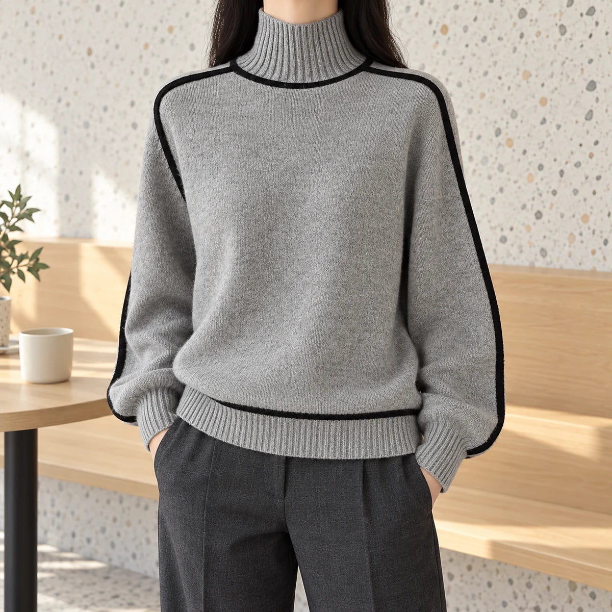 Knit Sweater | Lenora Light Gray lifestyle