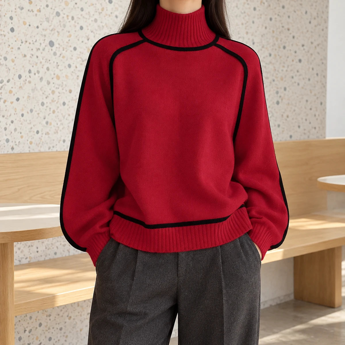 Knit Sweater | Lenora Red lifestyle