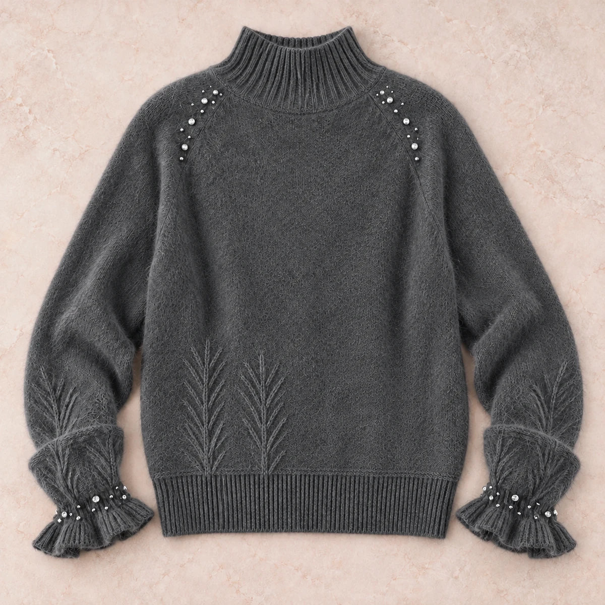 Knit Sweater | Selene in Gray overhead flat lay view