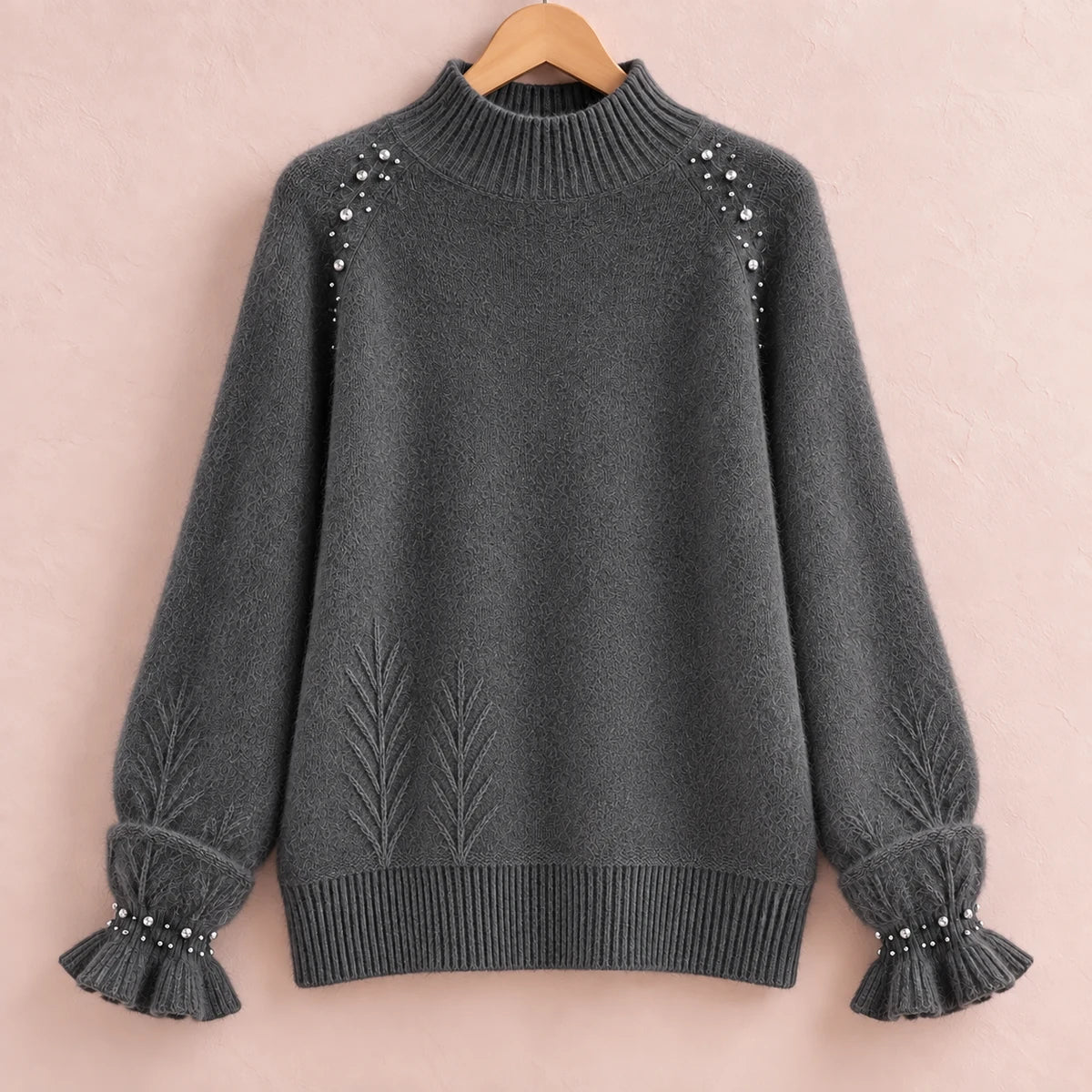 Knit Sweater | Selene in Gray front garment view