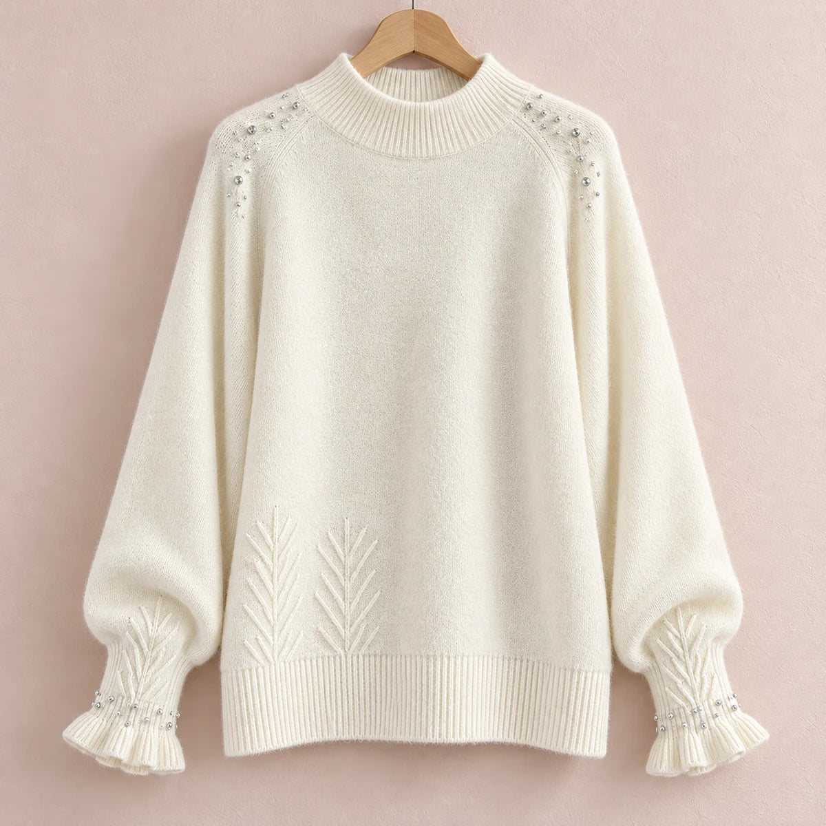 Knit Sweater | Selene in White front garment view