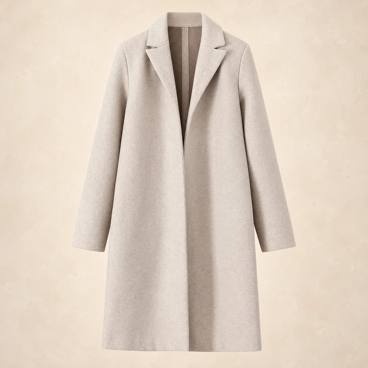 Suede Lapel Coat | Estelle in Beige front studio view