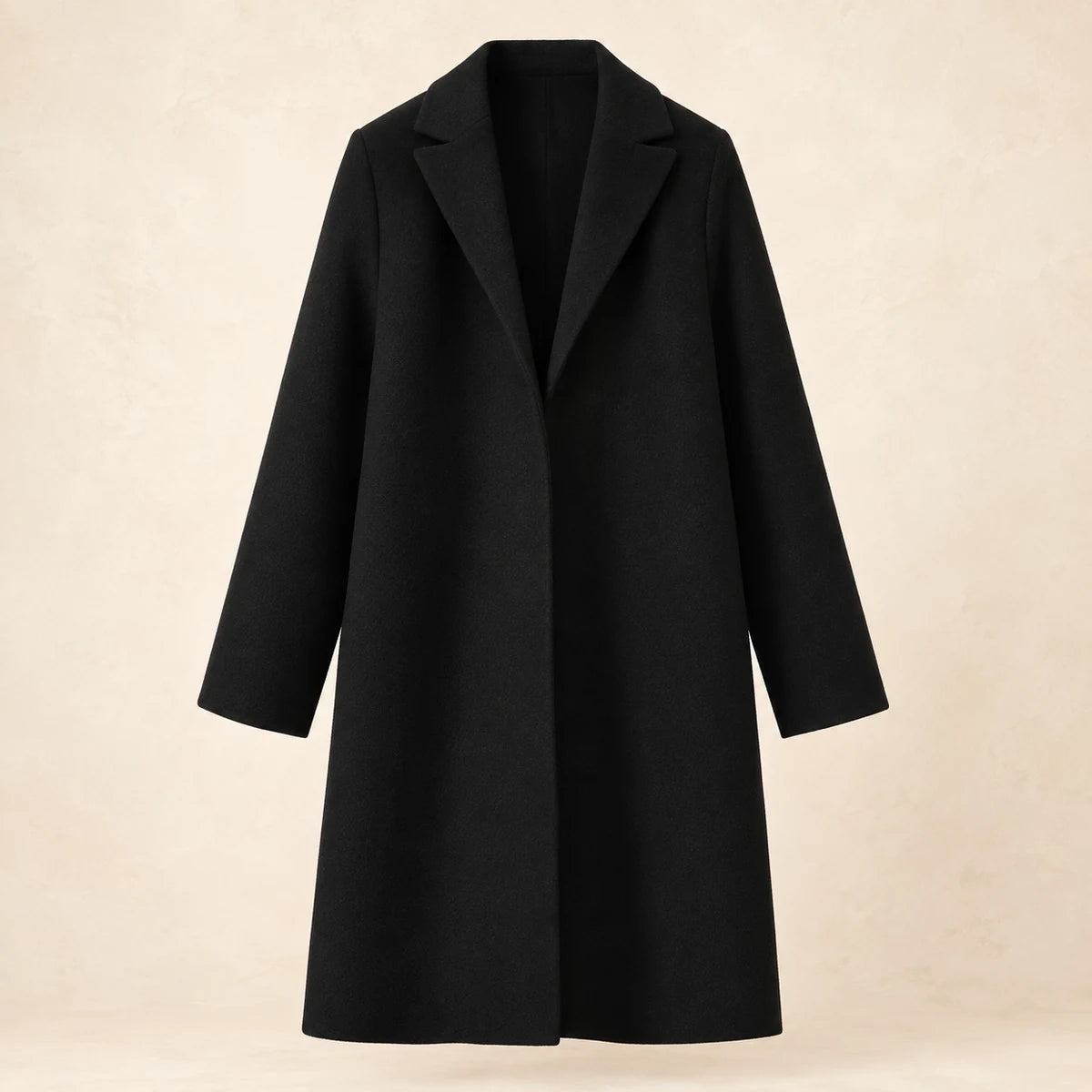 Suede Lapel Coat | Estelle in Black front studio view