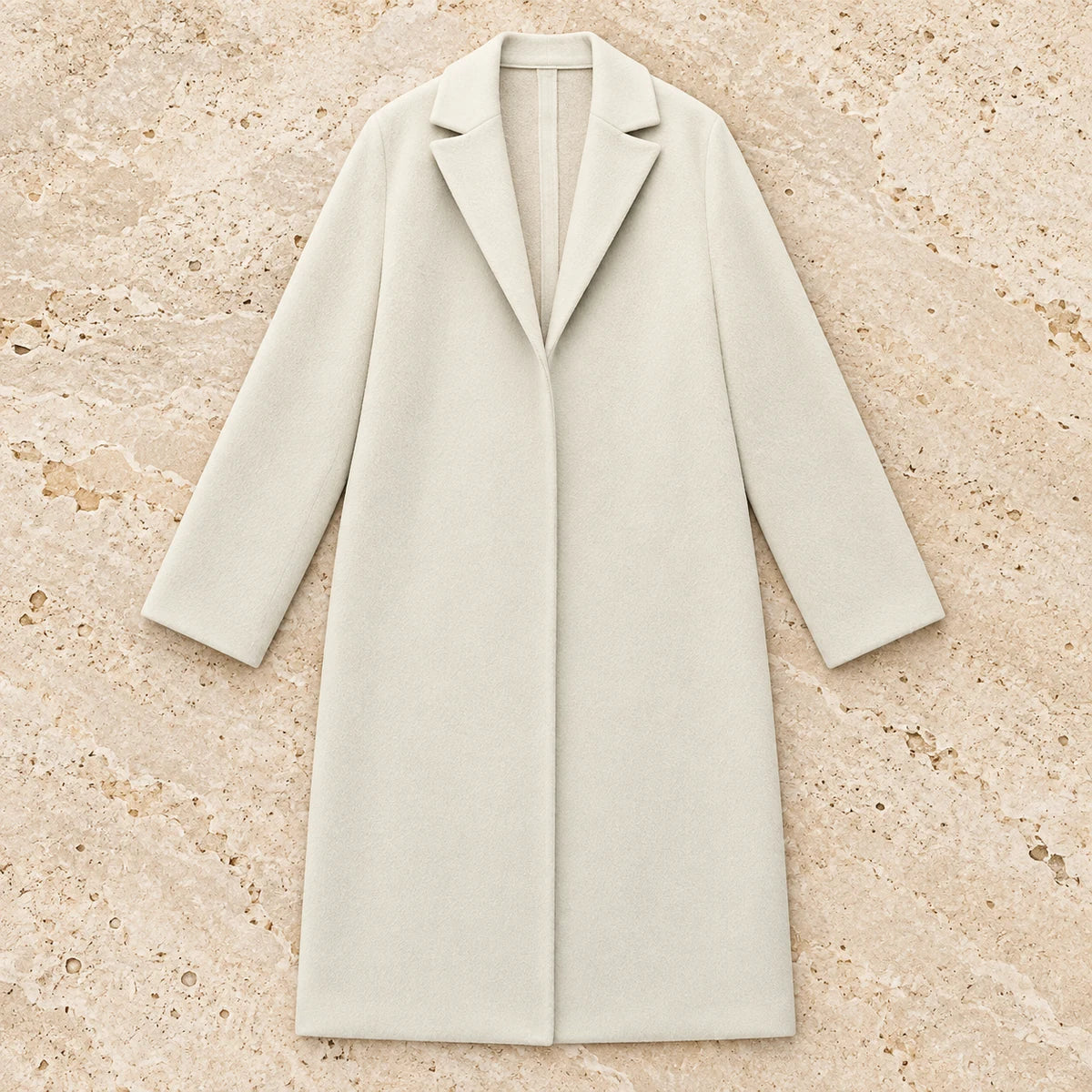 Suede Lapel Coat | Estelle in White overhead flat lay