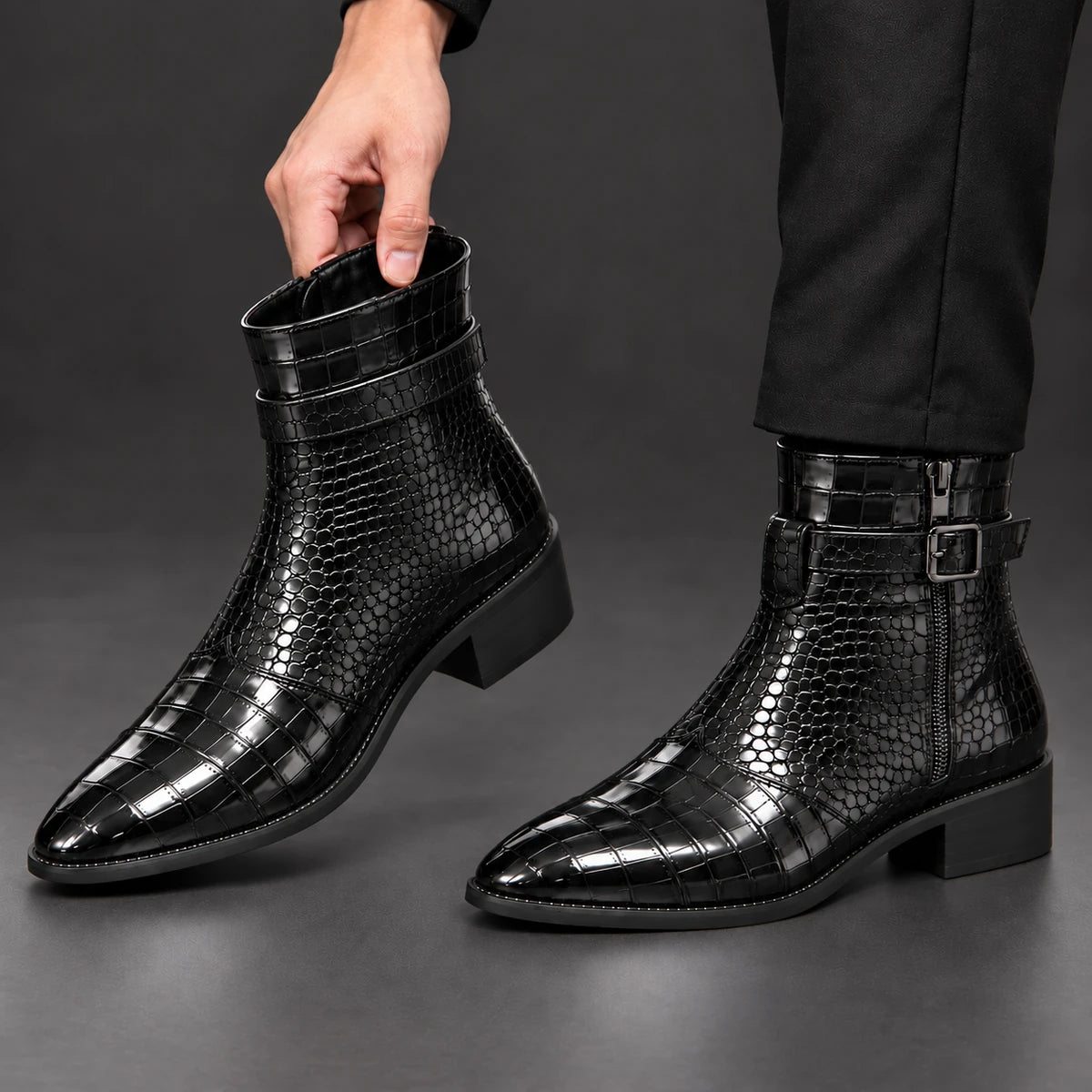 Leather Boots | Bramwell Black model handheld