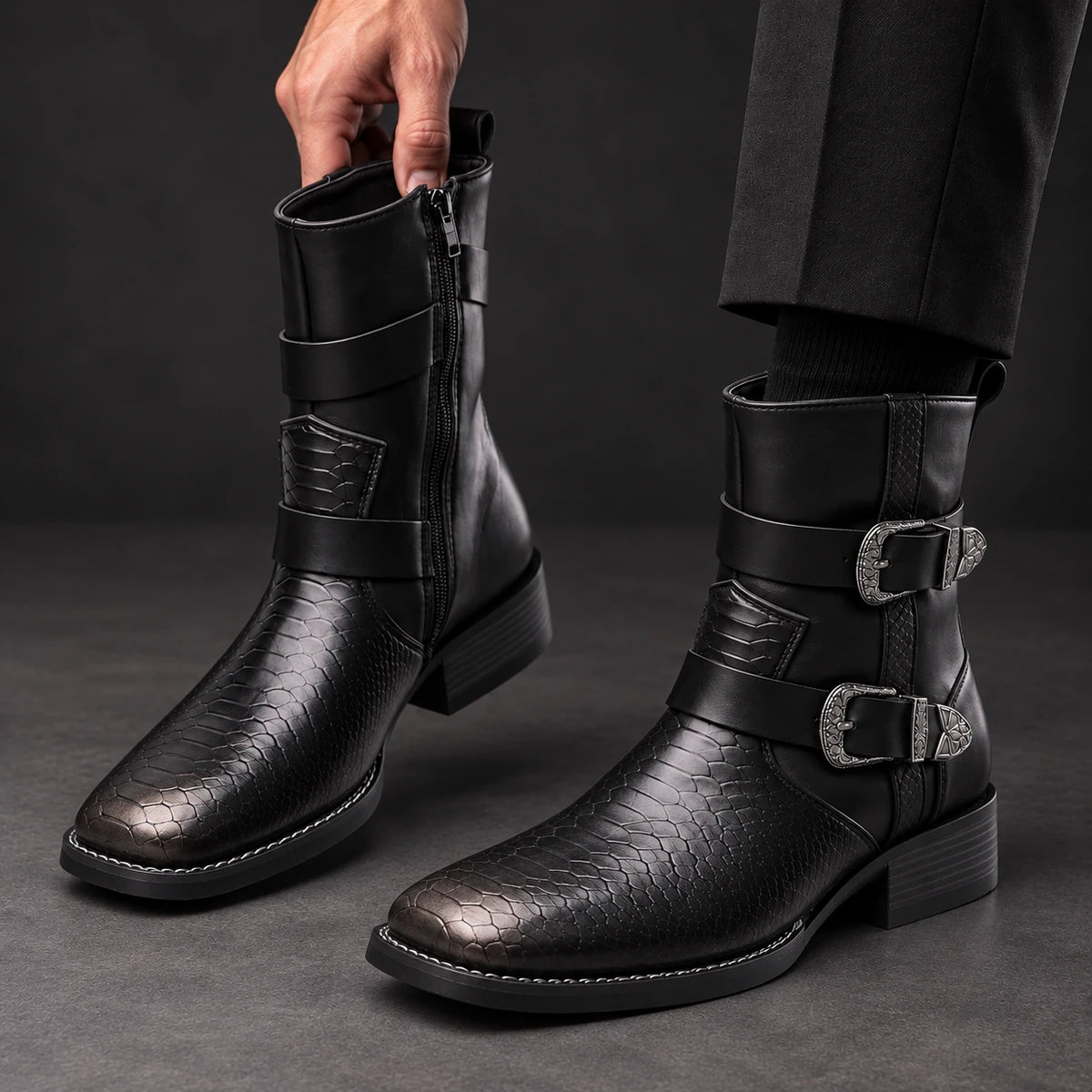 Leather Boots | Caelan Black model handheld