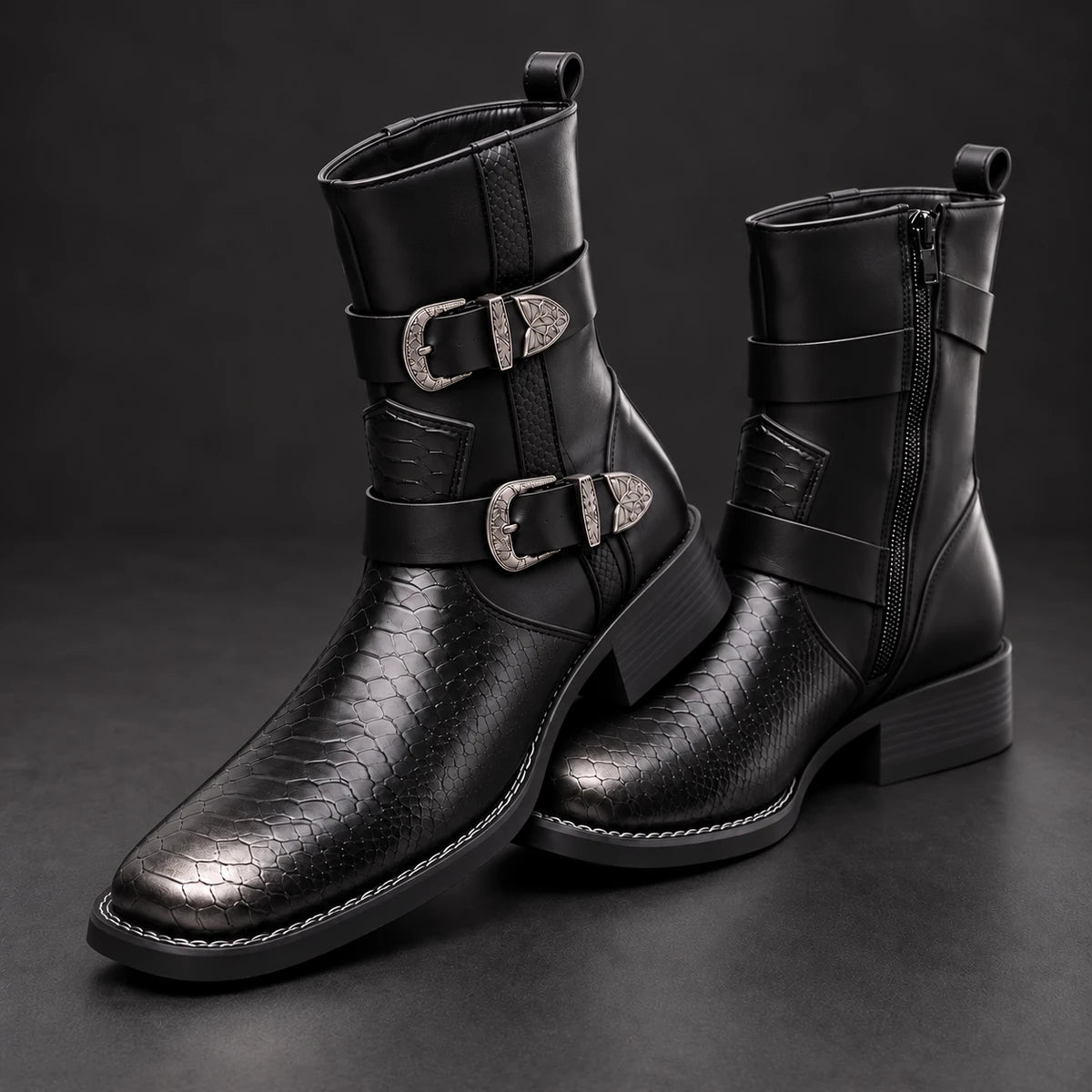 Leather Boots | Caelan Black stacked pair
