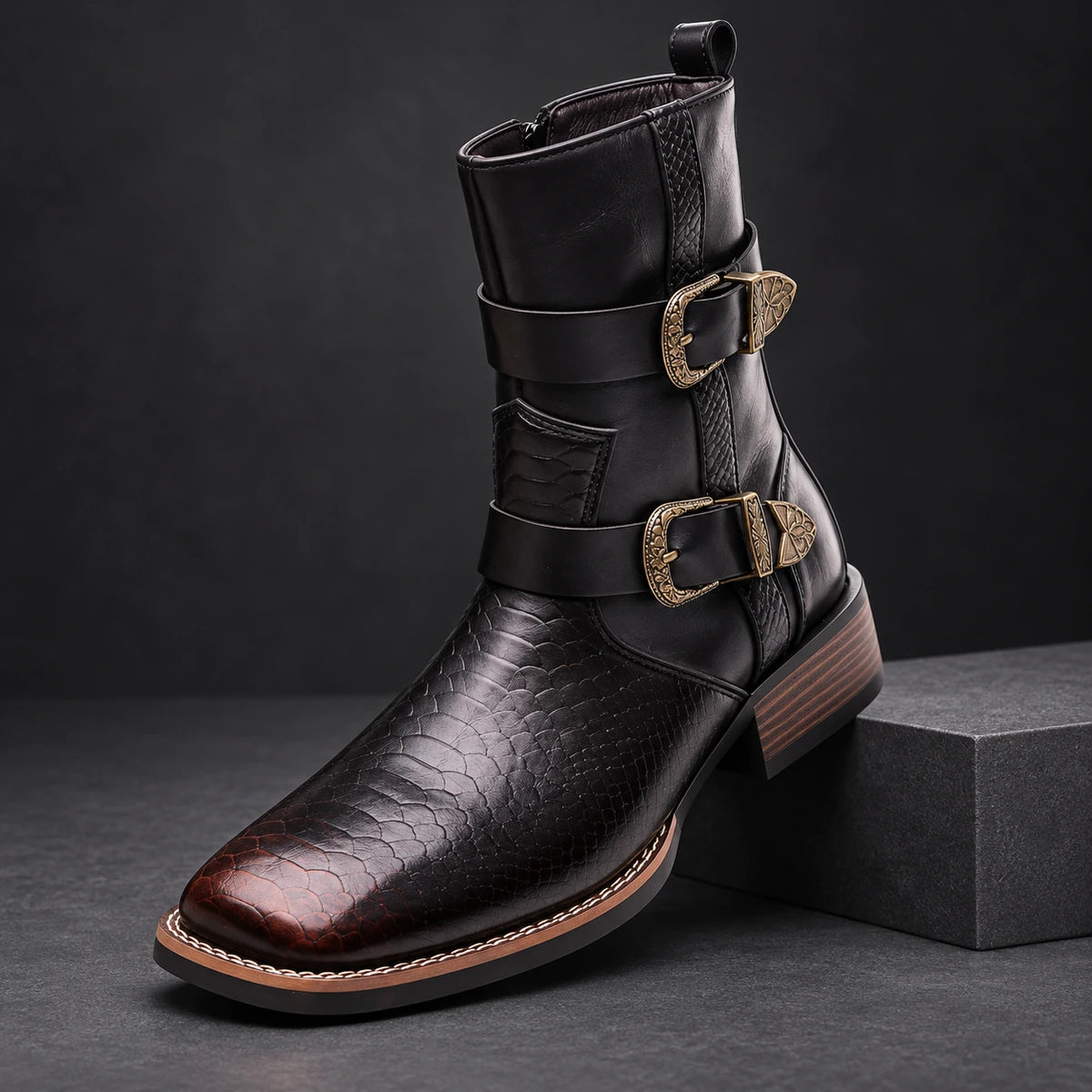 Leather Boots | Caelan Brown diagonal pedestal