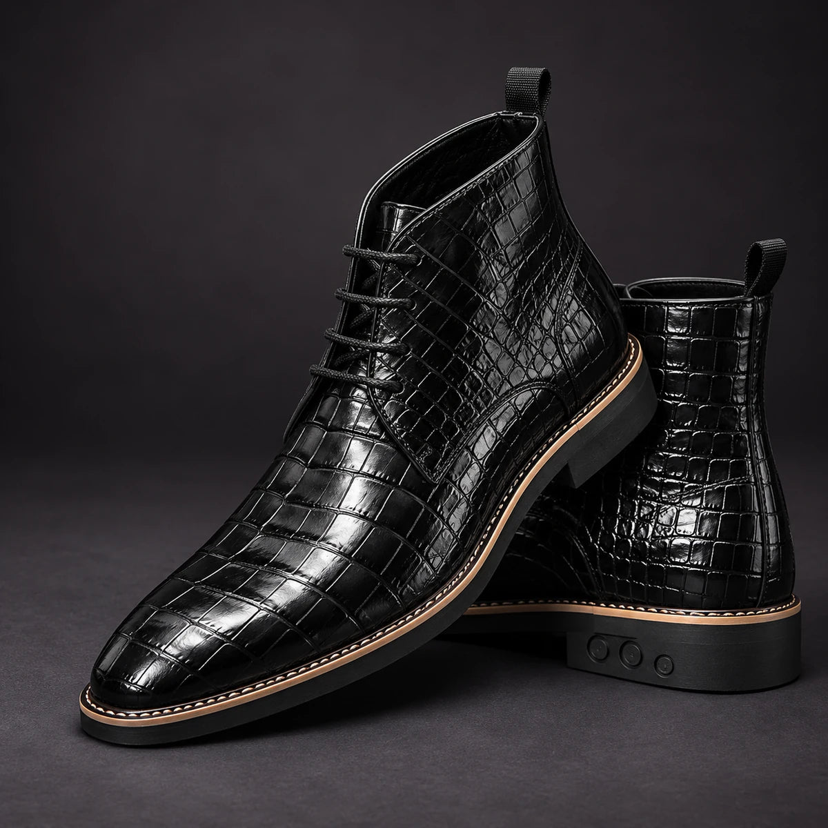 Leather Boots | Erland Black Lace Up stacked pair