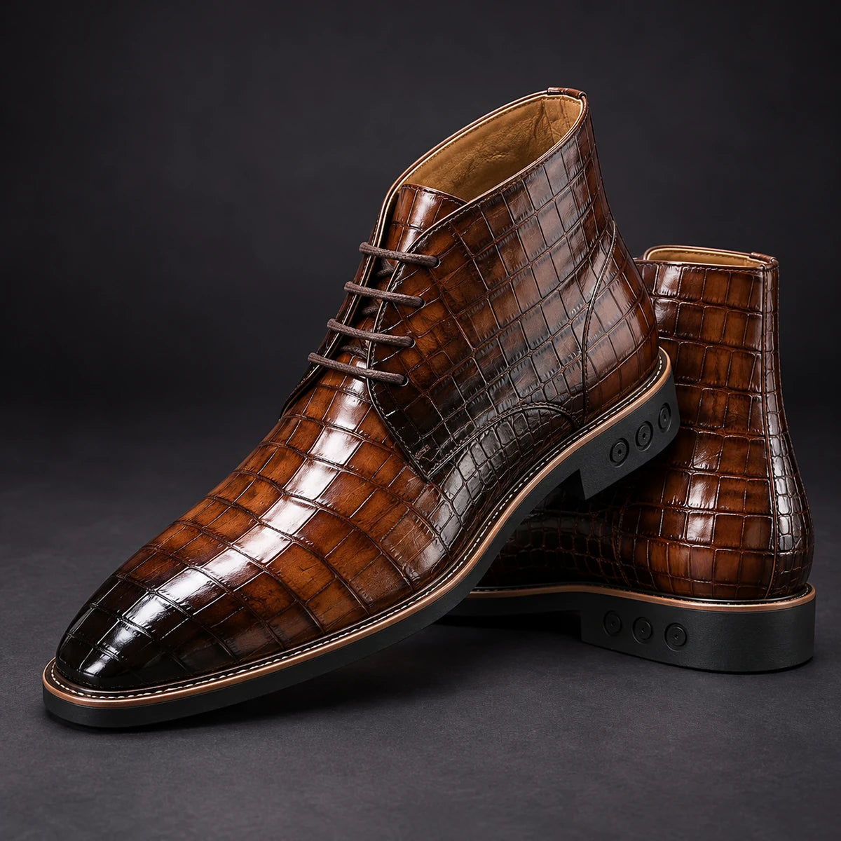 Leather Boots | Erland Brown Lace Up stacked pair