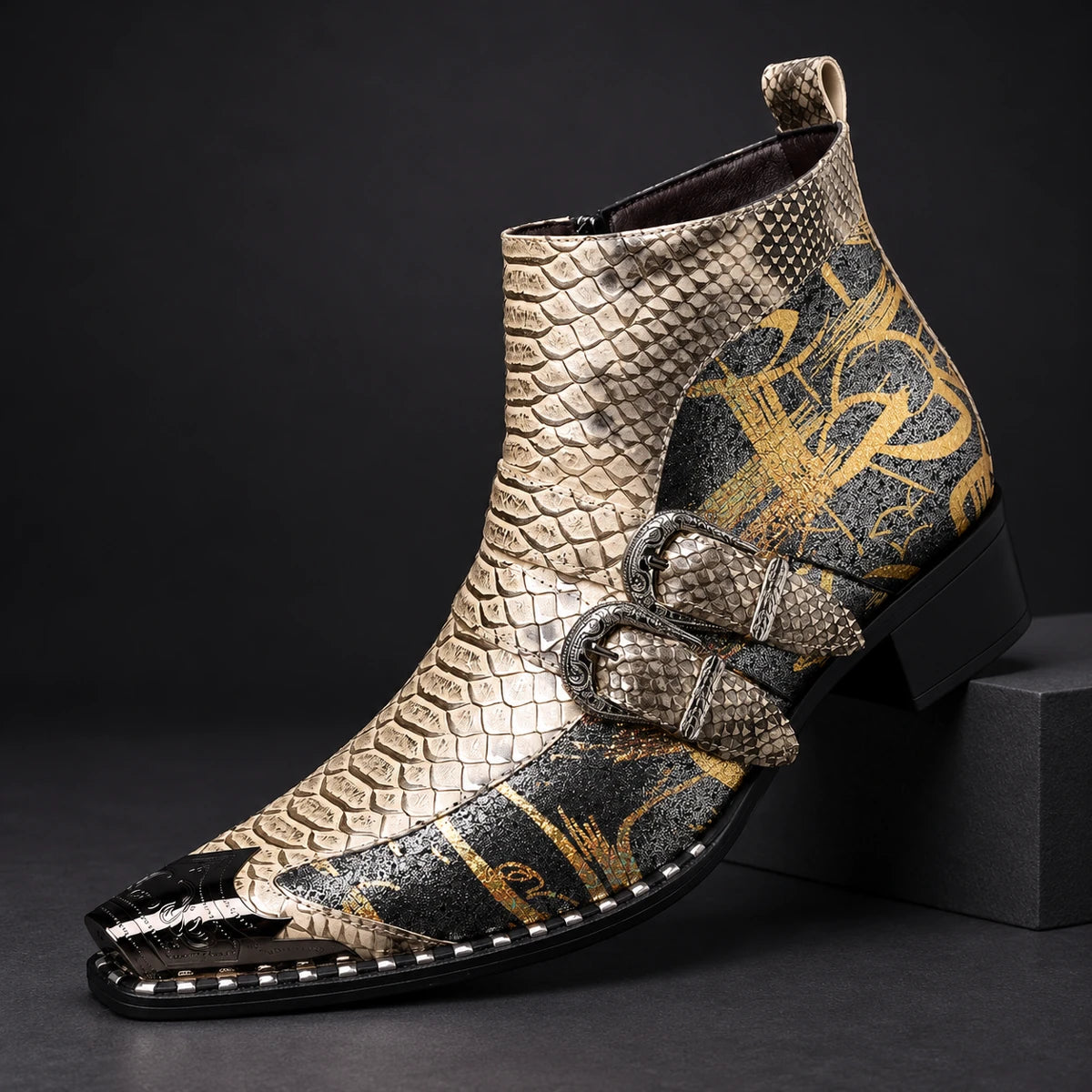 Leather Boots | Hadrian Gold diagonal pedestal