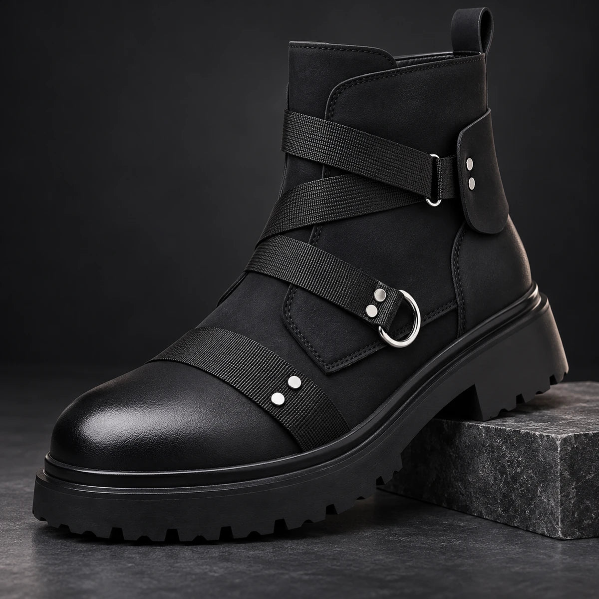 Leather Boots | Hawthorne Black diagonal pedestal
