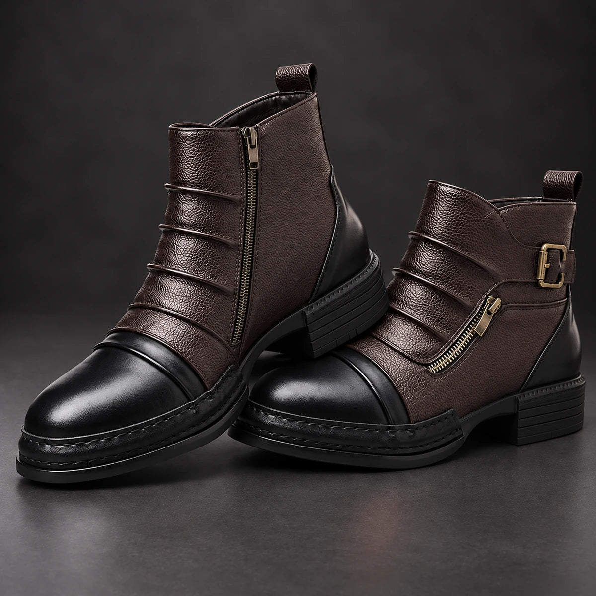 Leather Boots | Idris Black stacked pair