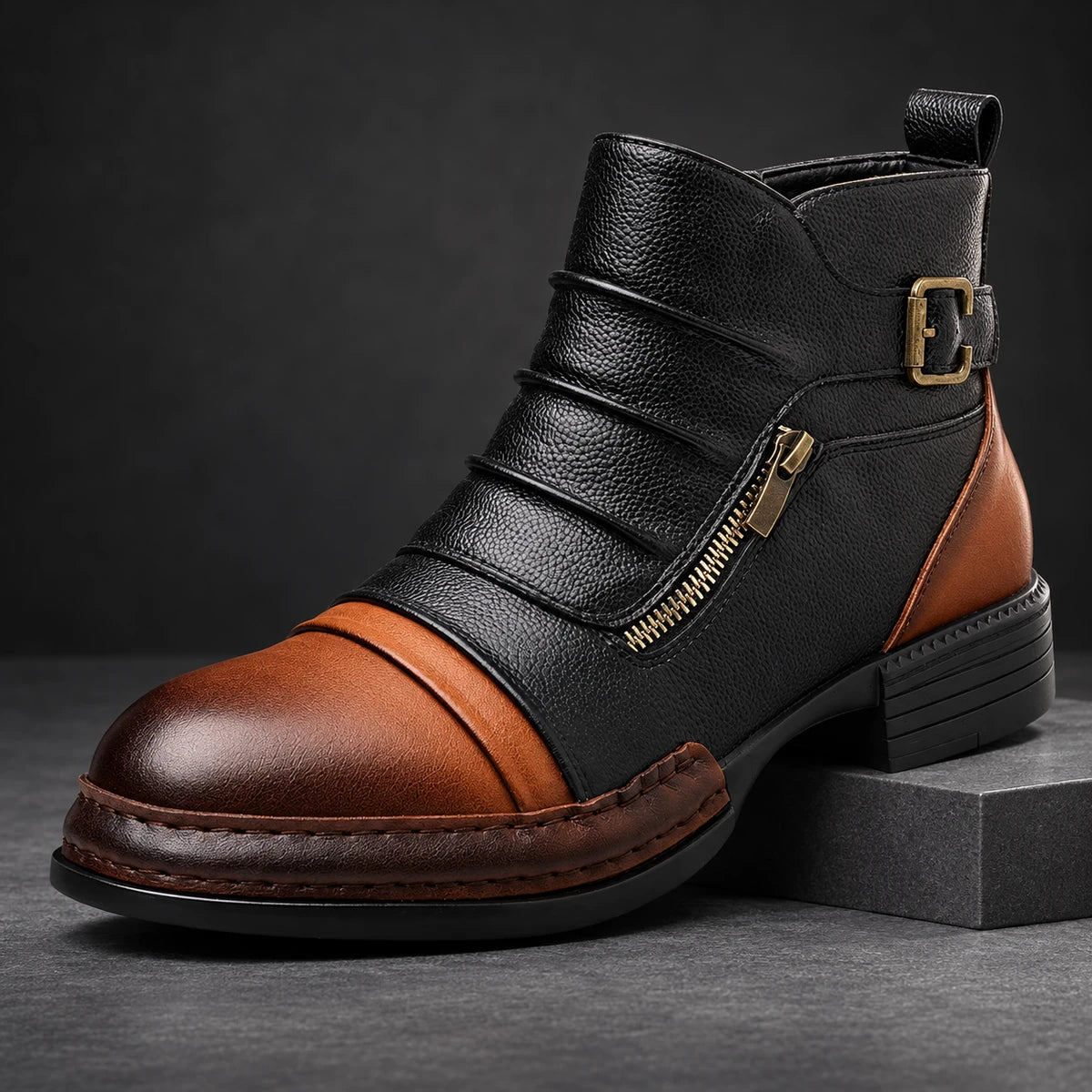 Leather Boots | Idris Brown diagonal pedestal