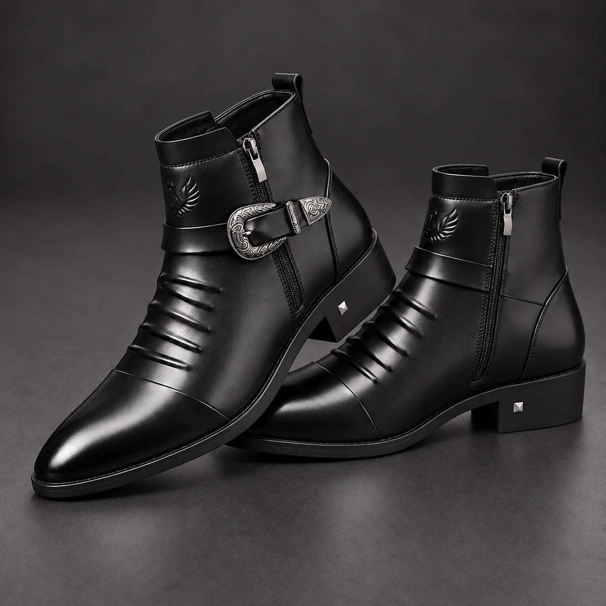 Leather Boots | Ingram Black Lined stacked pair