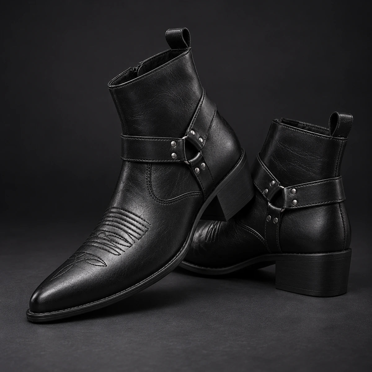 Leather Boots | Lucius Black stacked pair view