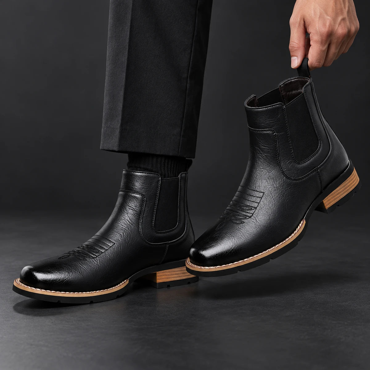 Leather Chelsea Boots | Elwood Black model handheld