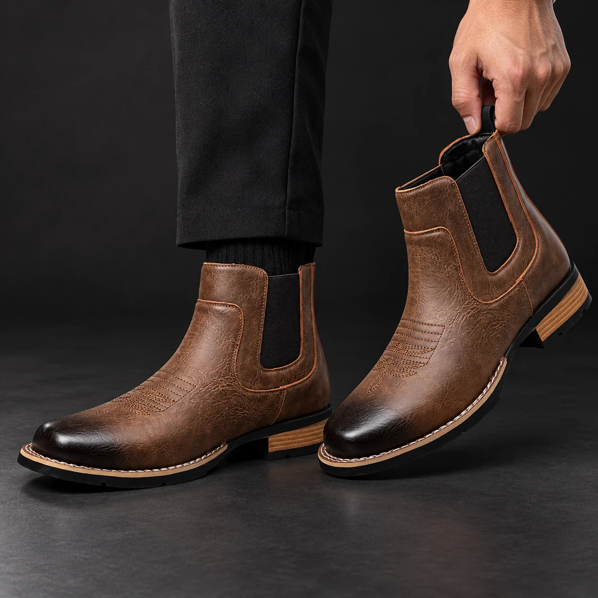 Leather Chelsea Boots | Elwood Brown model handheld