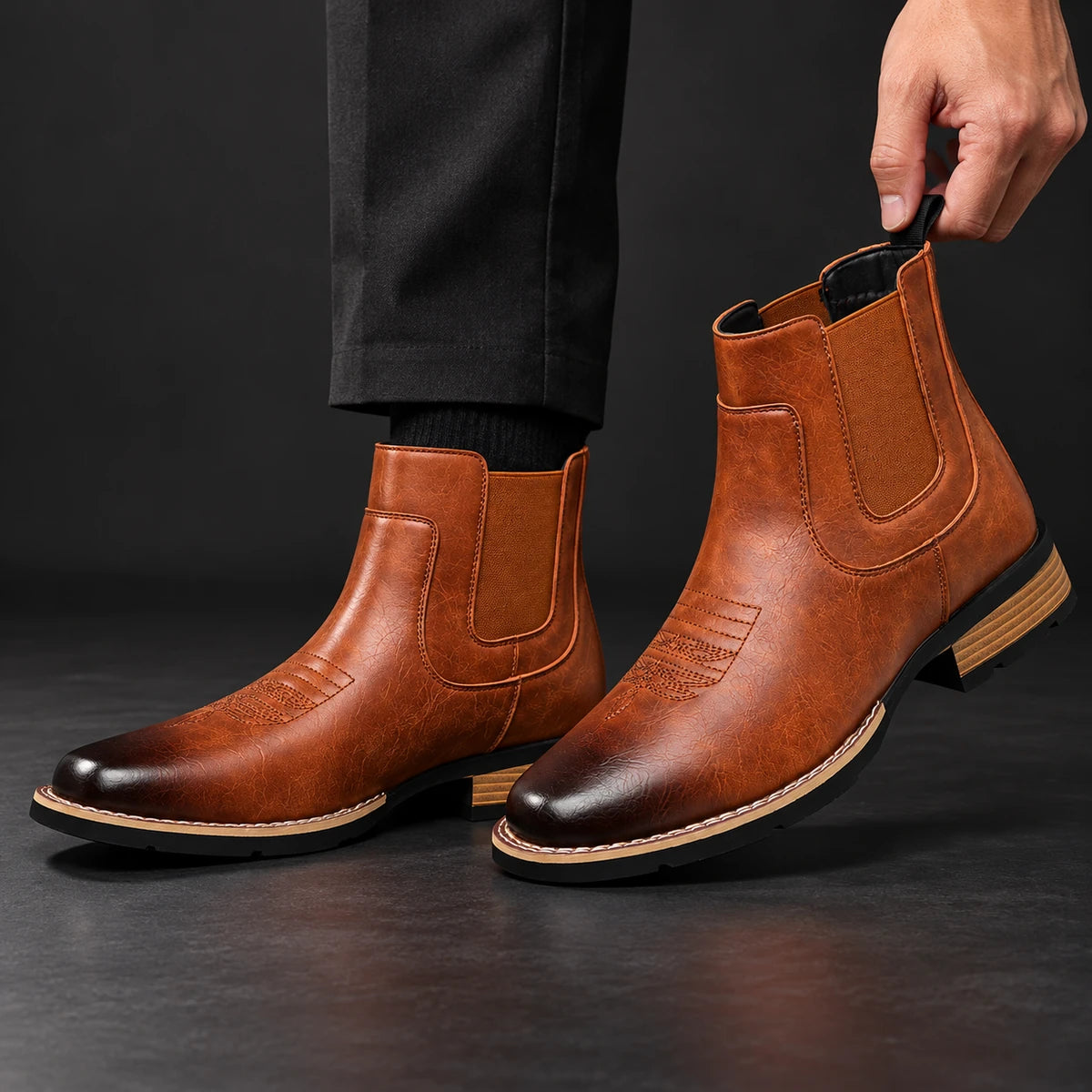 Leather Chelsea Boots | Elwood Orange model handheld