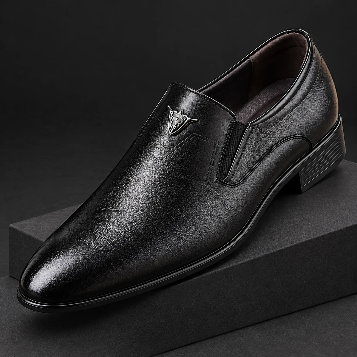 Leather Shoes | Caspian Black diagonal pedestal