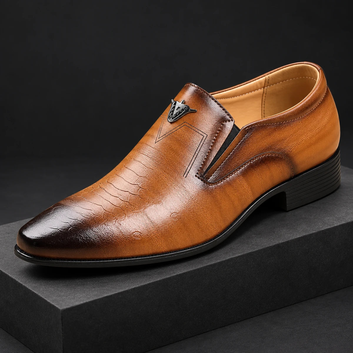 Leather Shoes | Caspian Brown diagonal pedestal