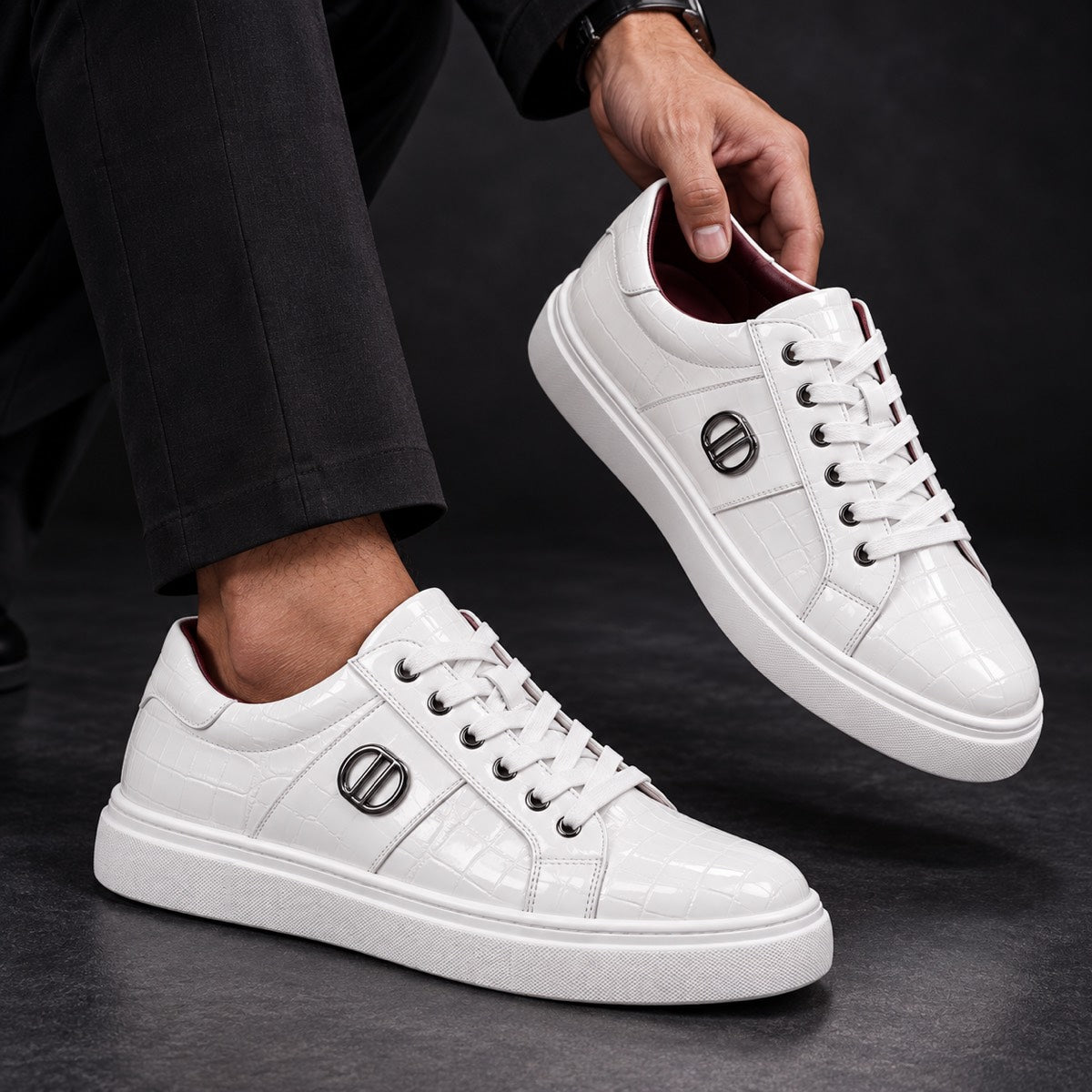 Man Made Leather Derby Shoes Renato White Worn
