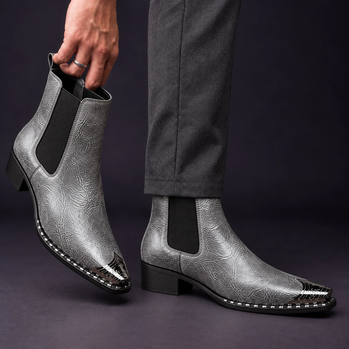 Leather Boots | Milos Gray model handheld