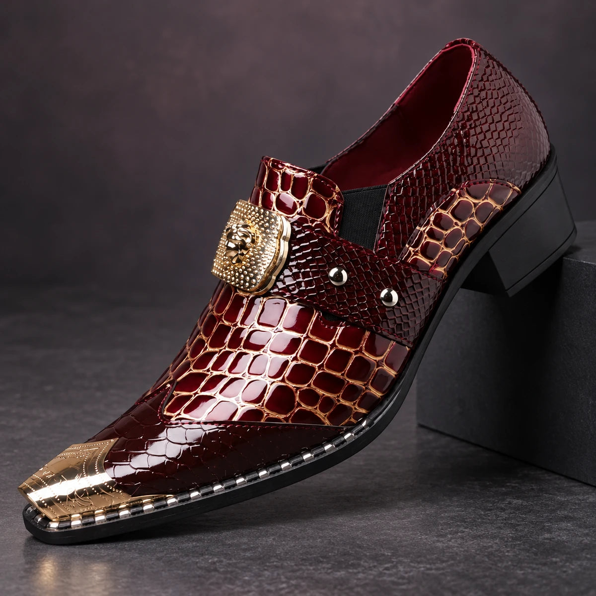 Leather Loafers | Nestor Red diagonal pedestal