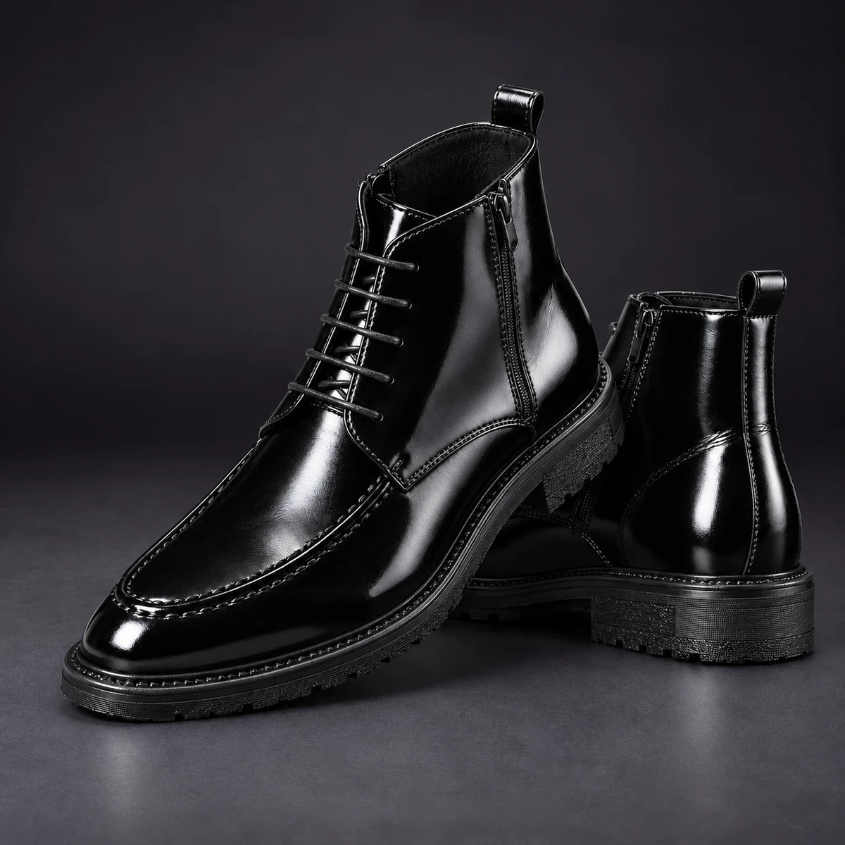 Leather Boots | Renzo Black stacked pair