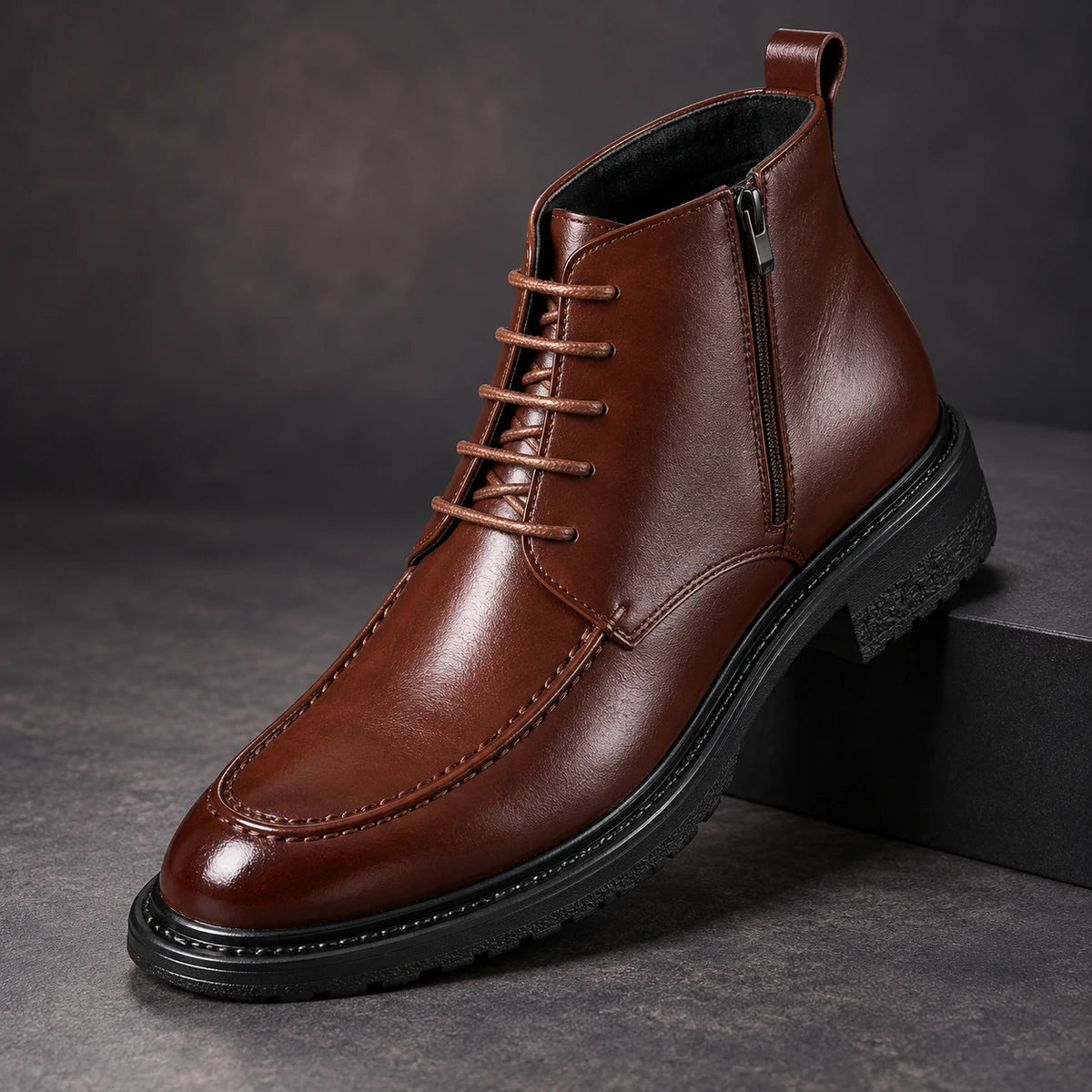 Leather Boots | Renzo Brown diagonal pedestal