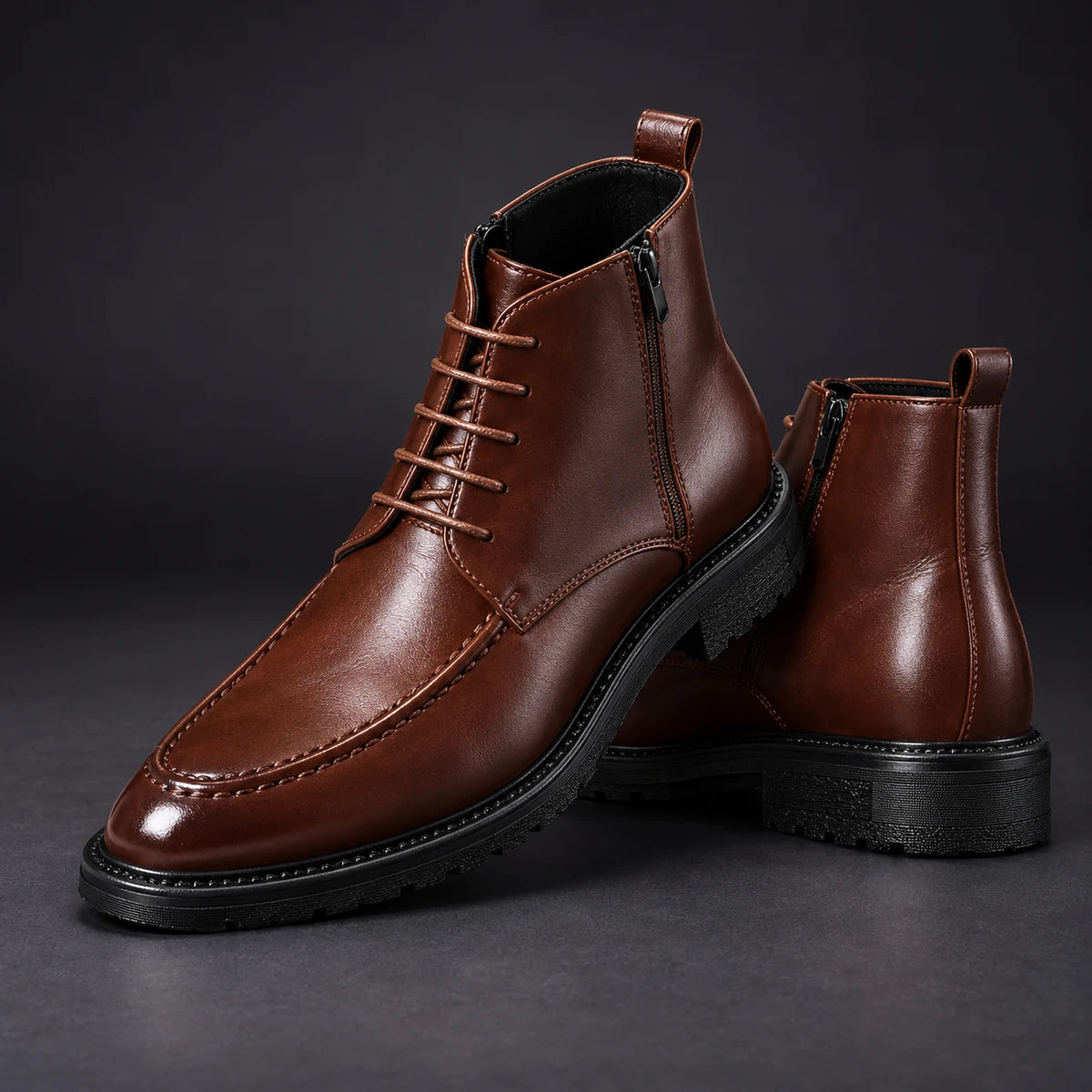 Leather Boots | Renzo Brown stacked pair