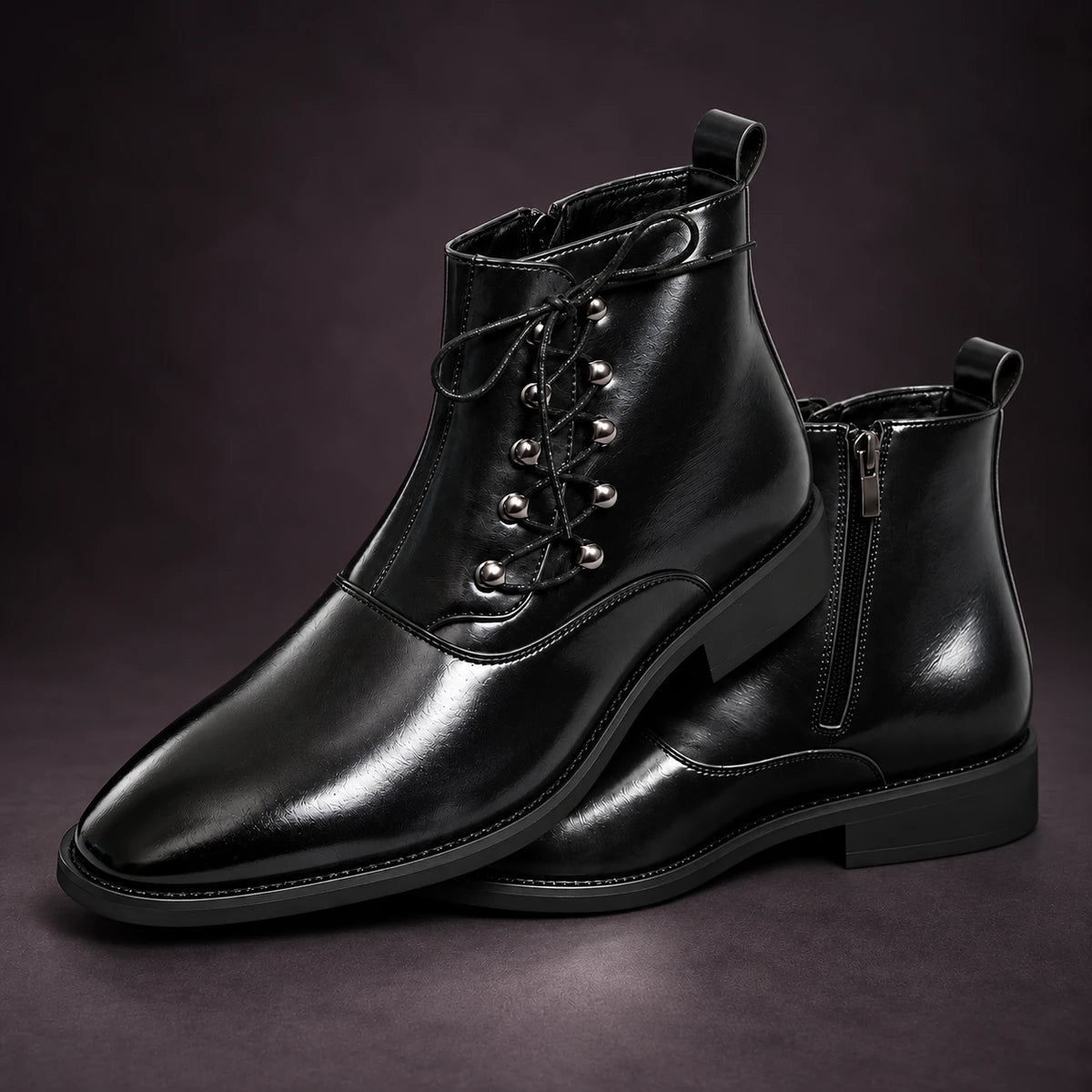 Leather Boots | Goran Black stacked pair