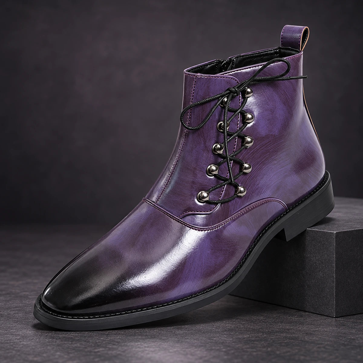 Leather Boots | Goran Purple diagonal pedestal