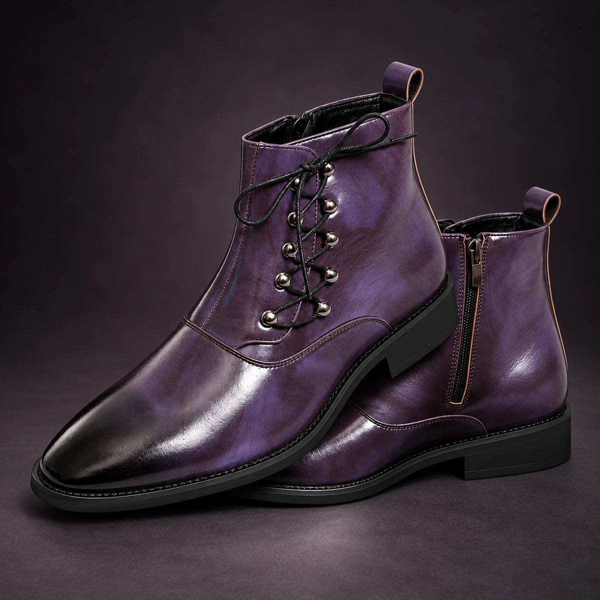 Leather Boots | Goran Purple stacked pair