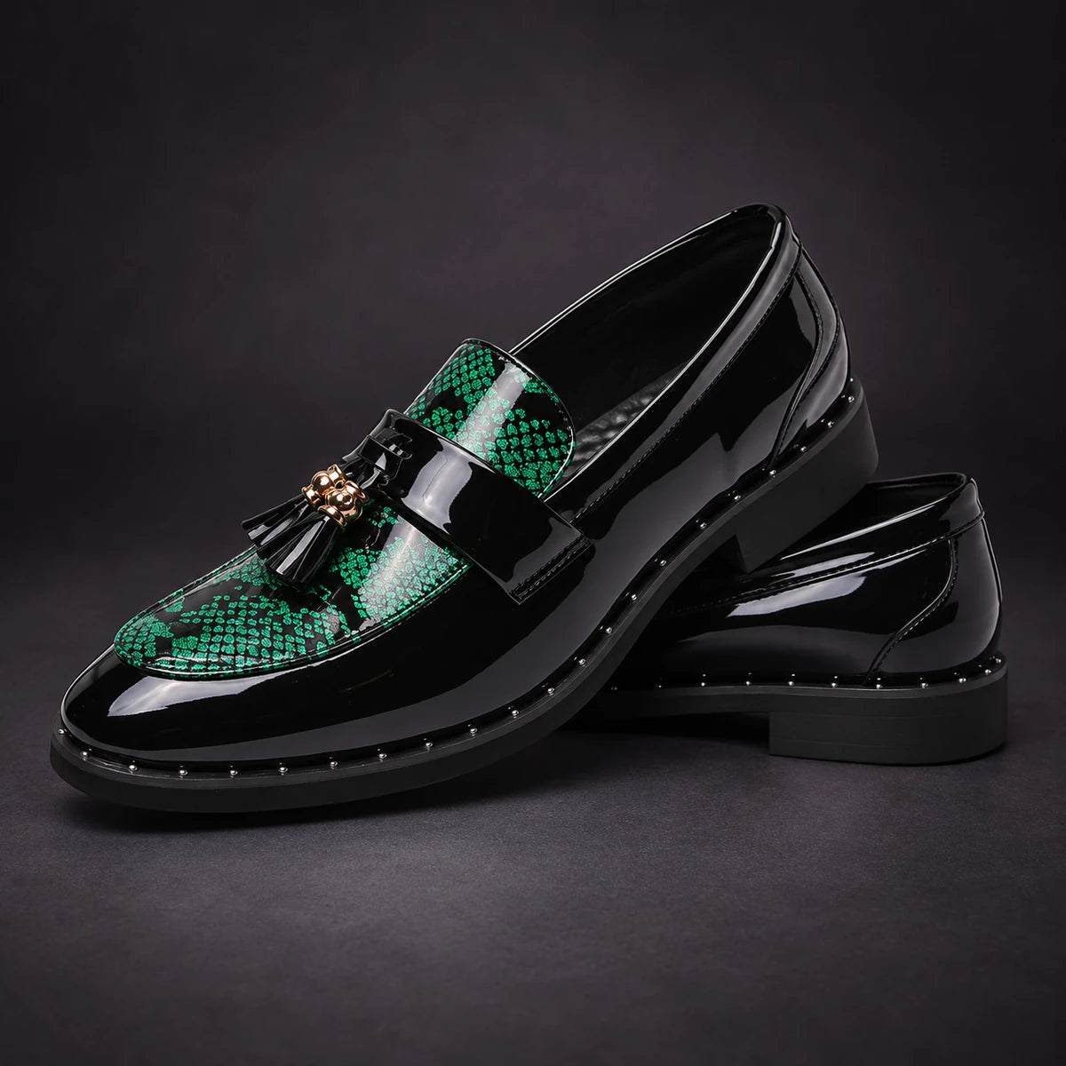 Leather Loafers | Caspien Green stacked pair