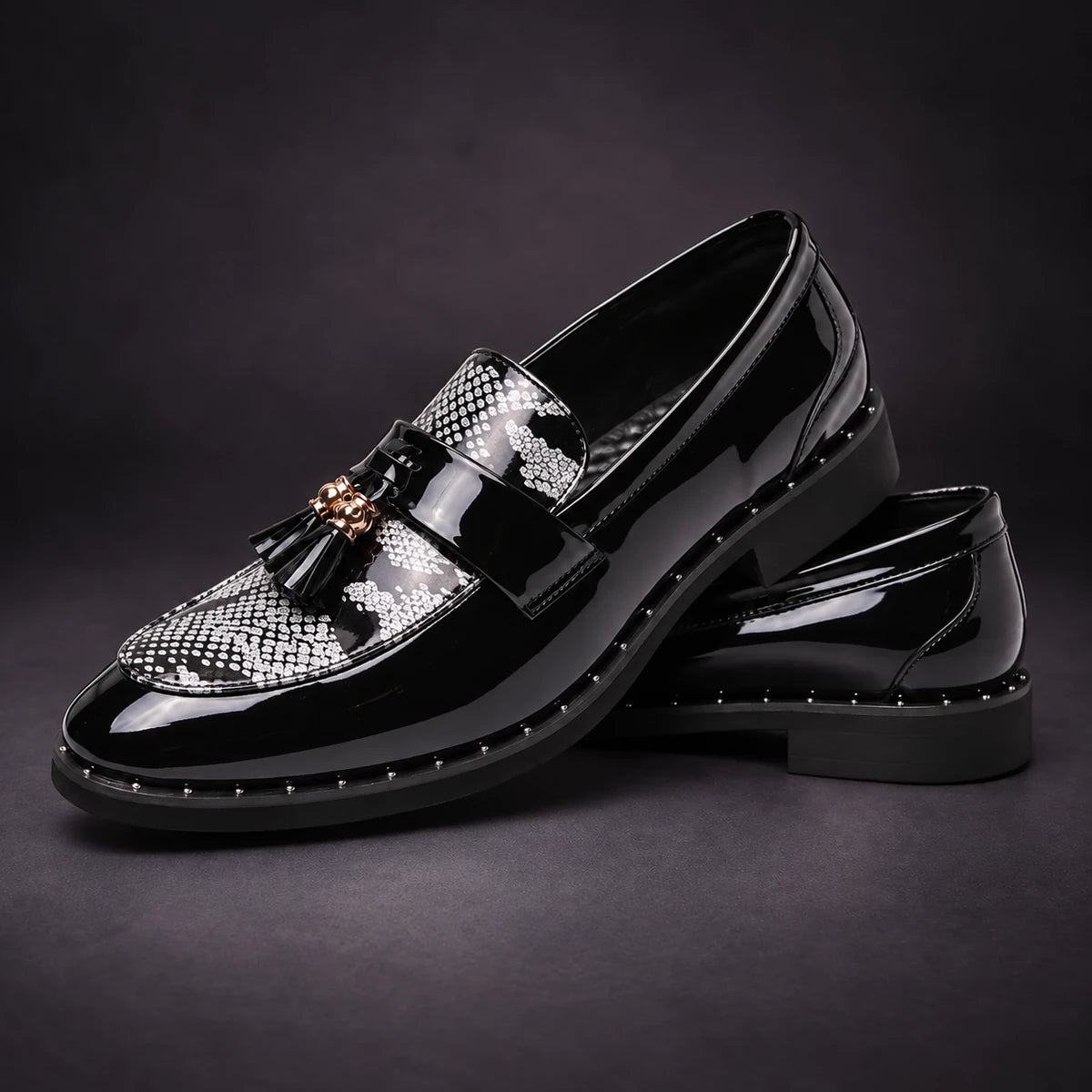 Leather Loafers | Caspien Silver stacked pair