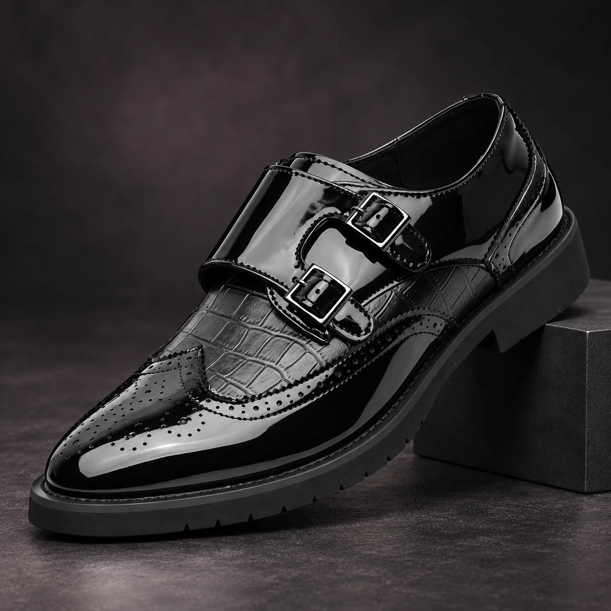 Leather Shoes | Baltazar Black diagonal pedestal