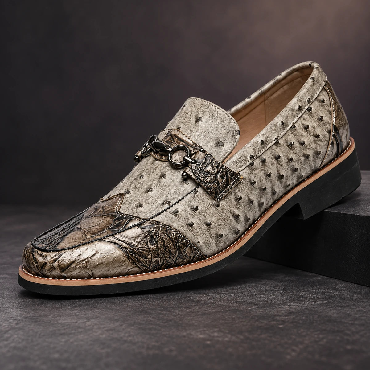 Leather Loafers | Lothar Beige diagonal pedestal