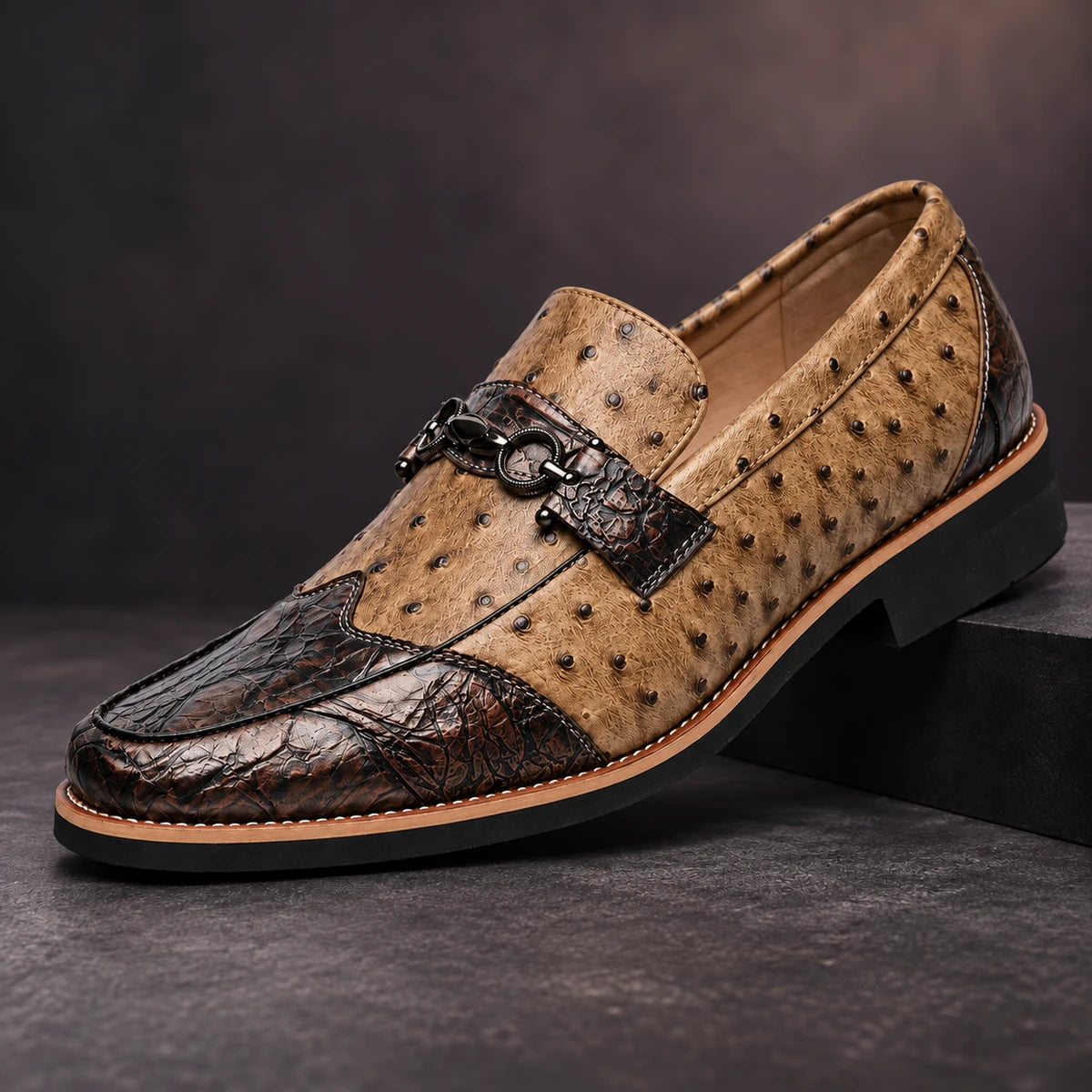 Leather Loafers | Lothar Brown diagonal pedestal