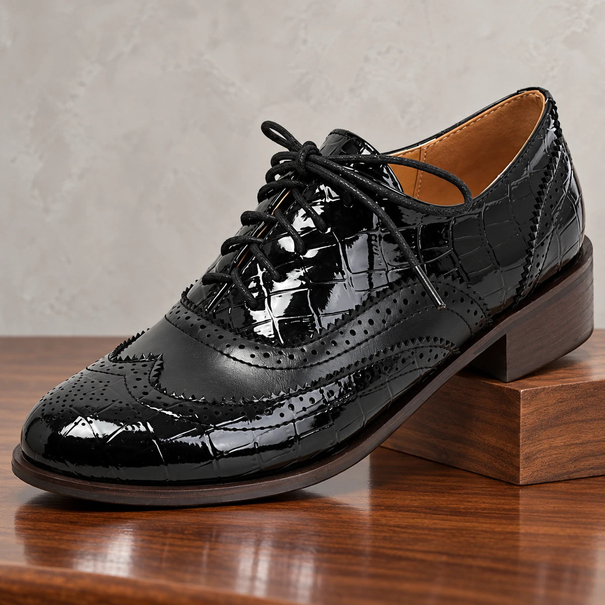 Patent Oxfords | Celine Black diagonal pedestal