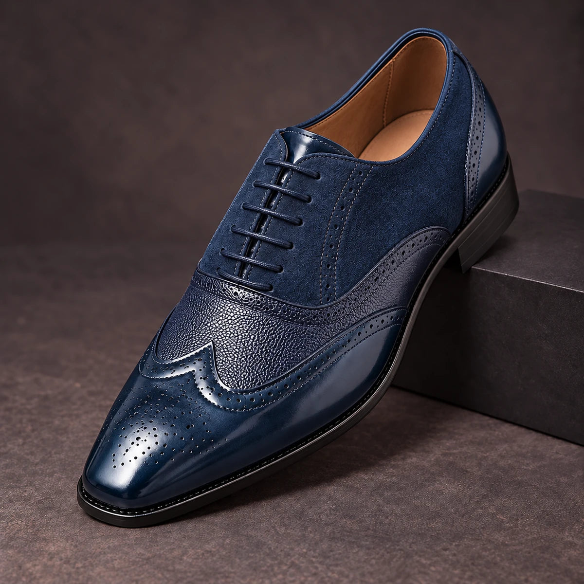 Leather Oxfords | Marius Blue diagonal pedestal