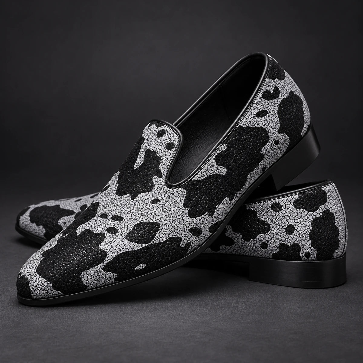 Printed Loafers | Valentin Gray stacked pair