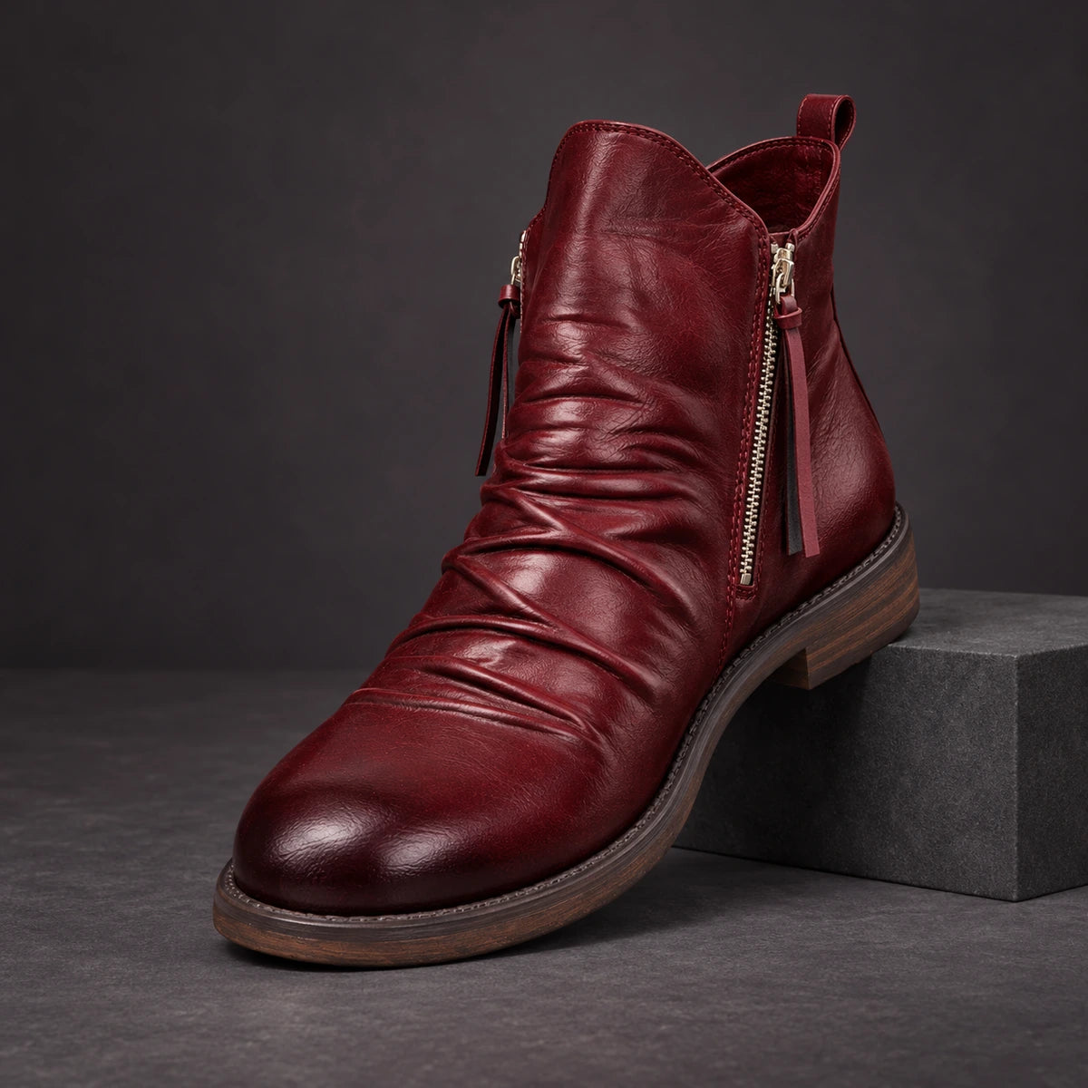 Leather Boots | Cato Red diagonal pedestal