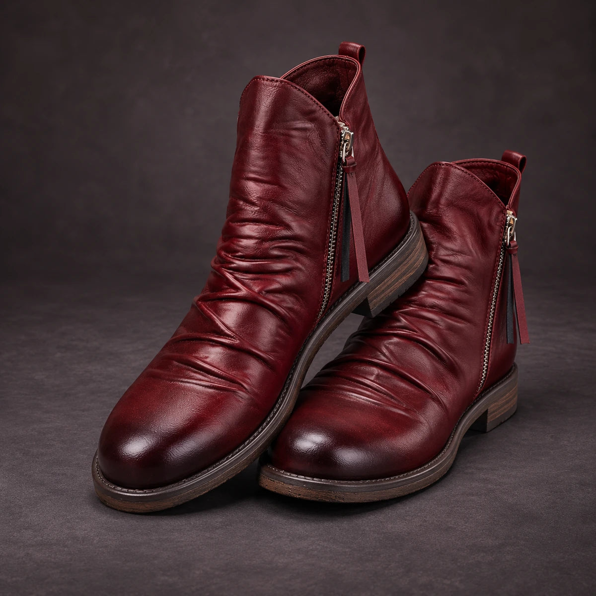 Leather Boots | Cato Red stacked pair