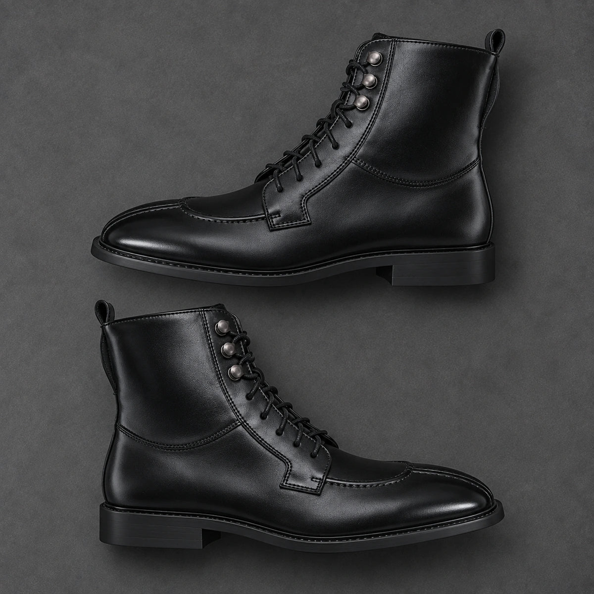 Split Toe Lace Up Boots | Lorenzo in Black, overhead opposing diagonal pair view