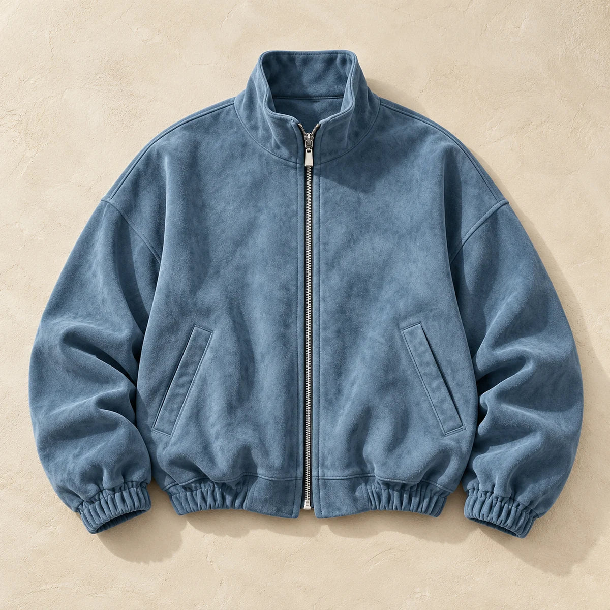 Suede-Effect Jacket | Adeline in Blue overhead flat lay